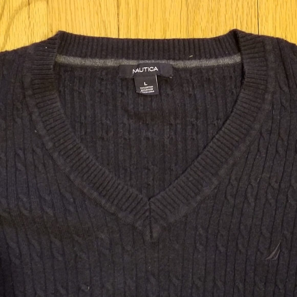 Nautica Long Sleeve V-Neck Pullover Logo Knit Sweater Blue Women's Size Large - Picture 4 of 8